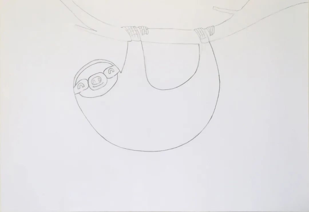 步骤1：先画出倒挂在树枝上的树懒。