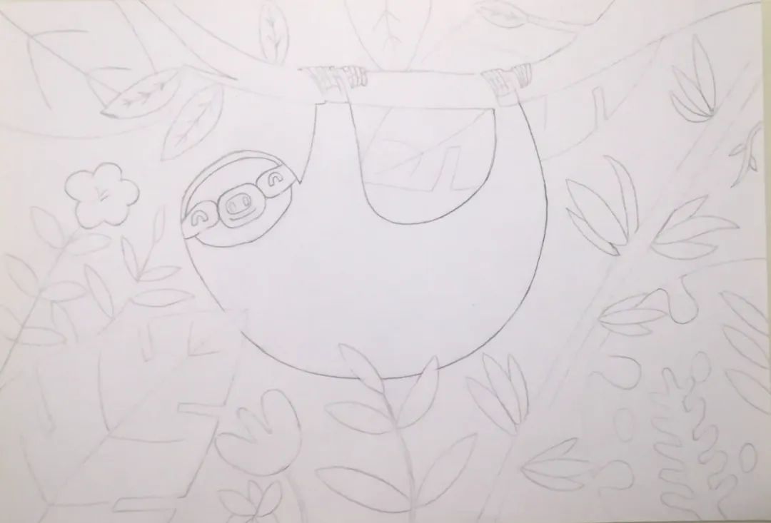 步骤2：画出背景的叶子、花朵等。