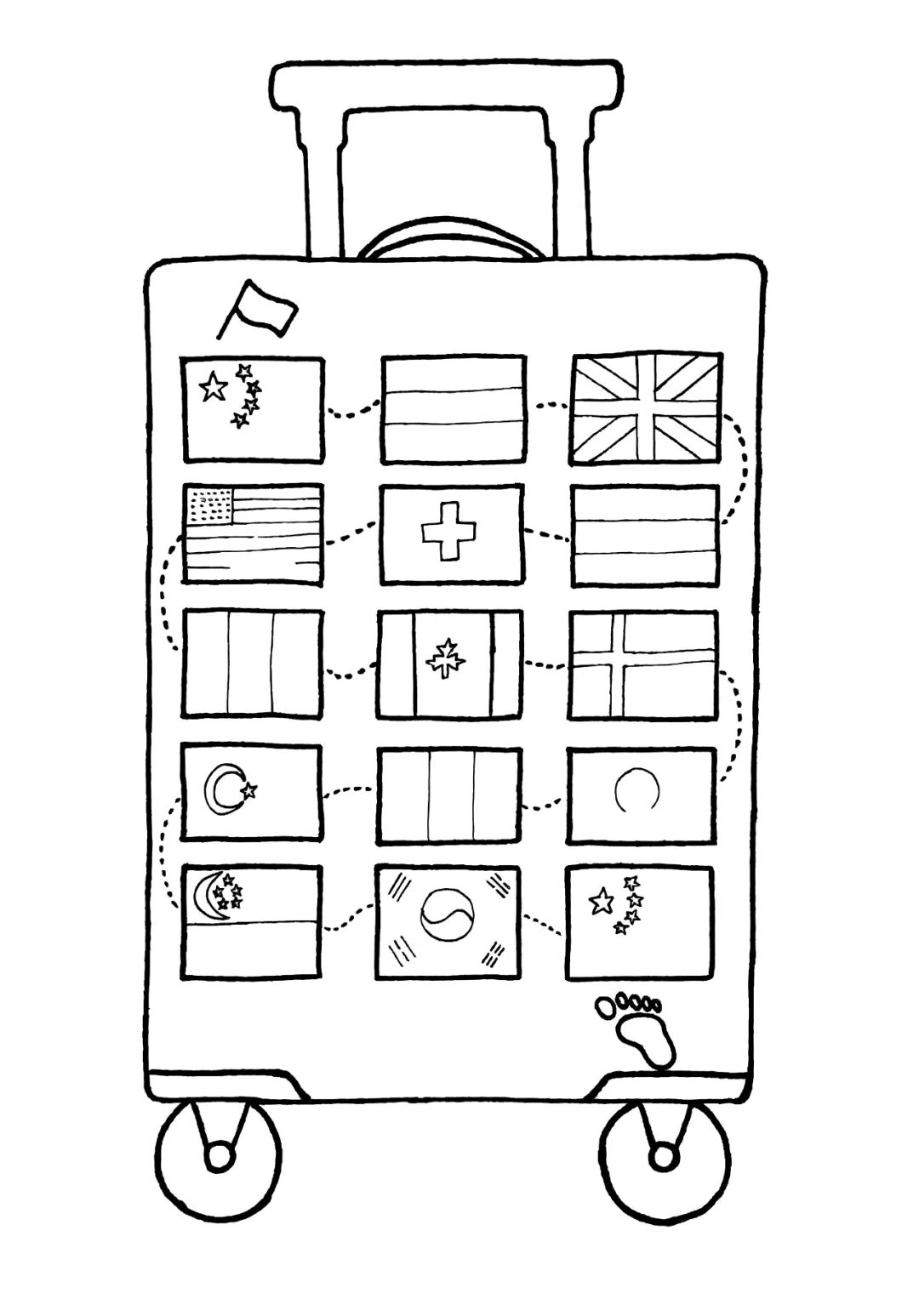 步骤3：将不同国家的国旗画在小长方形的里面。