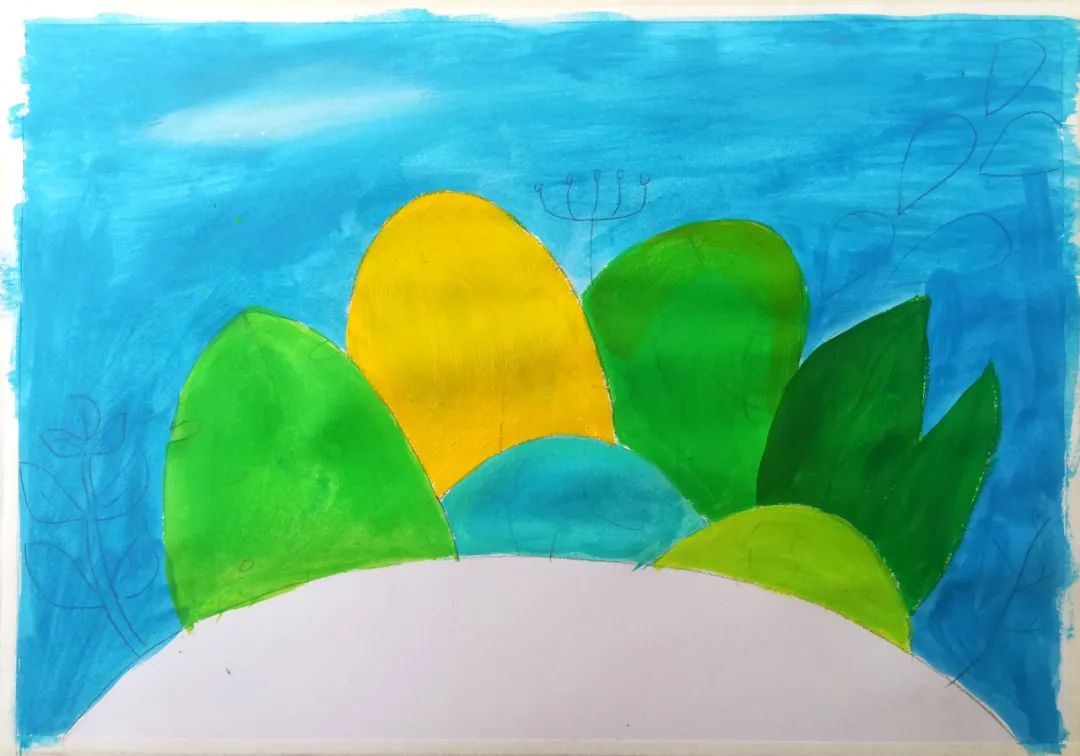 步骤4：继续将剩余的树木涂色颜色。