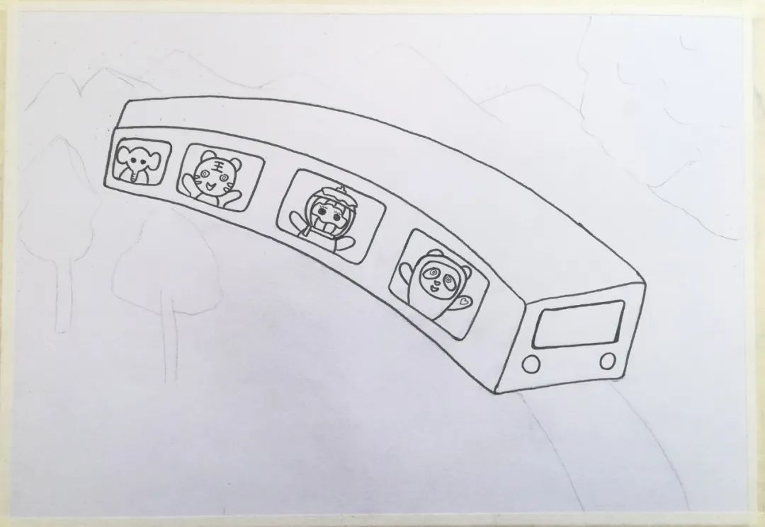 步骤4：用勾线笔给火车小精灵勾线。