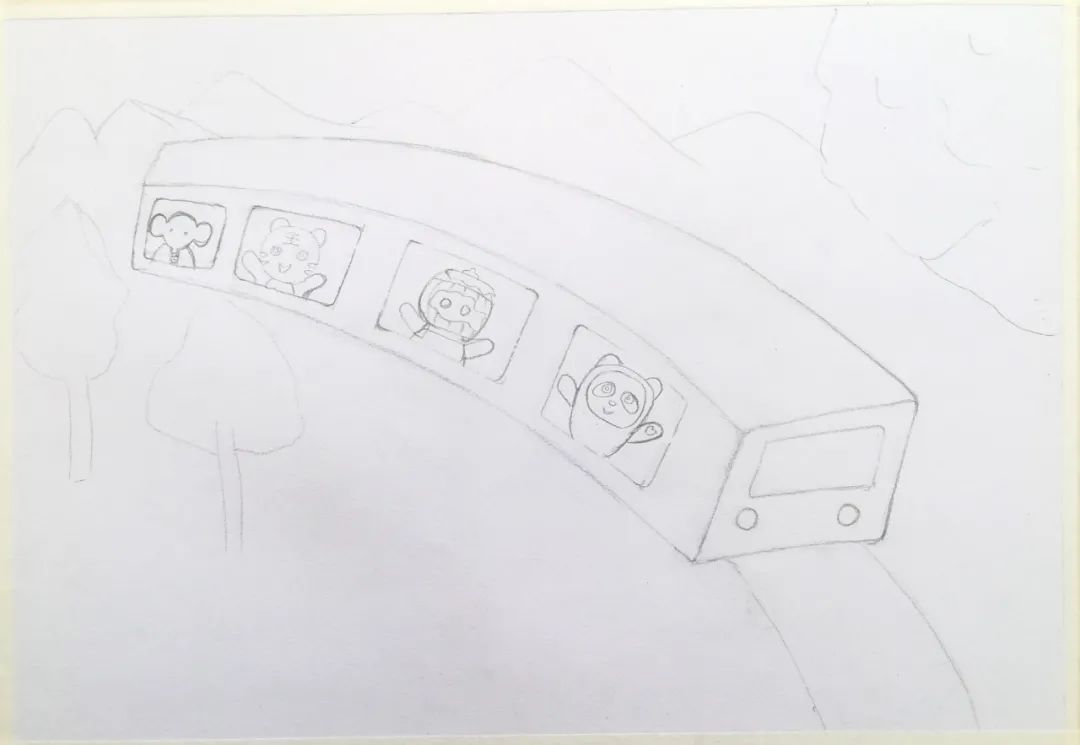步骤3：画出乘坐火车的小精灵。