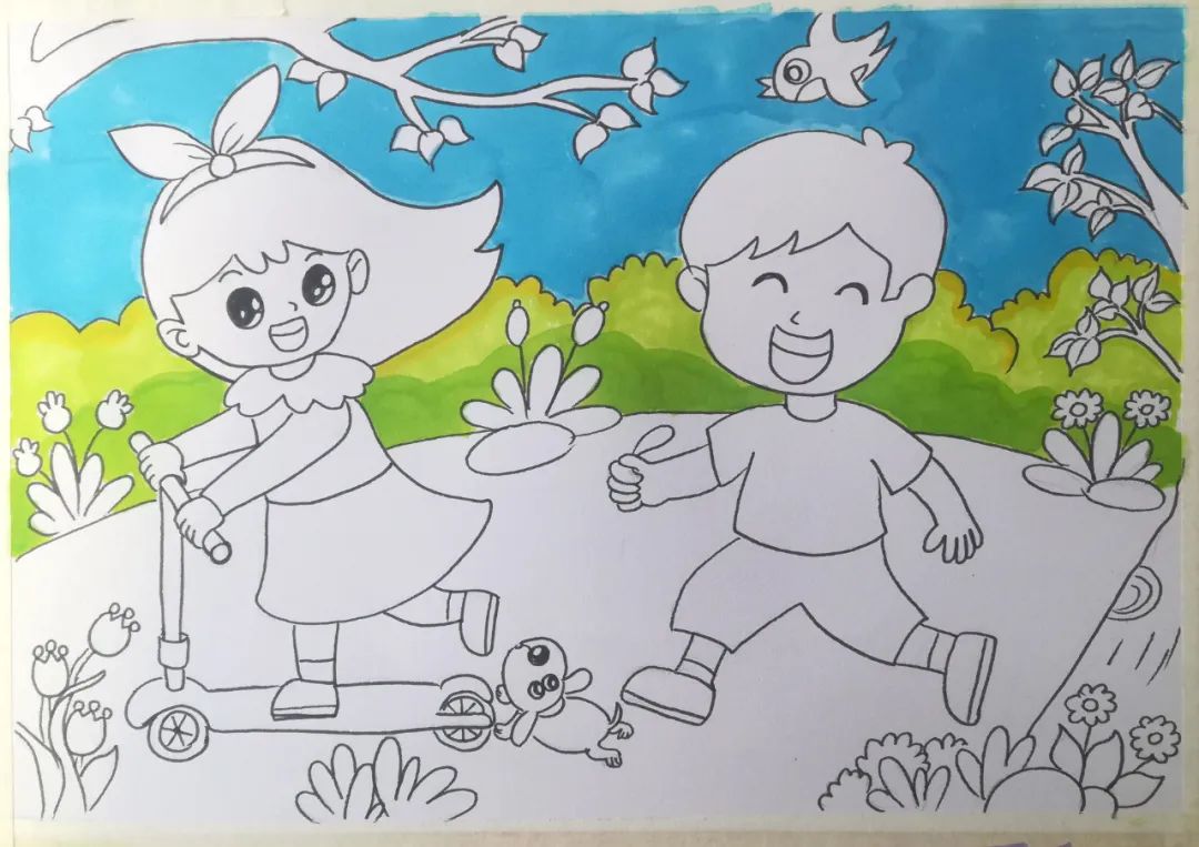 步骤4：用中绿色部分叠加一次，这样看起来就有层次了。