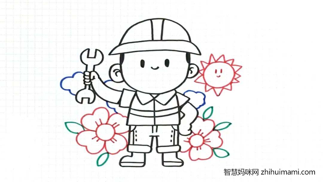 步骤5：背景就绘制得简单一点吧，  我用水彩笔勾勒出了背景的线条