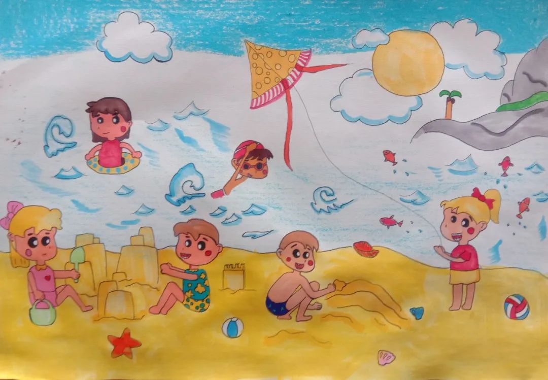 海滩风景怎么画