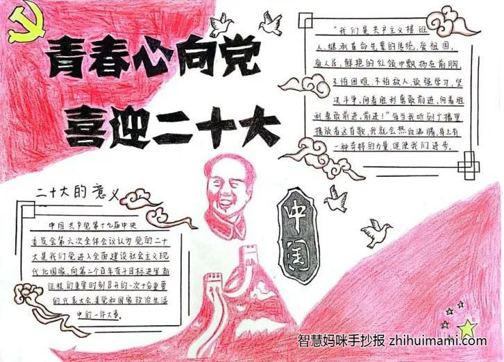 八年级喜迎二十大手抄报绘画（7张）-图4