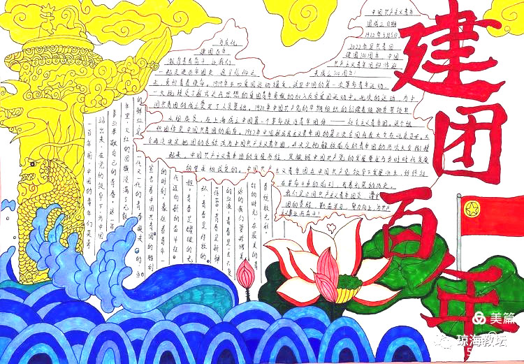 建团百年风华正茂手抄报绘画（10张）-图2