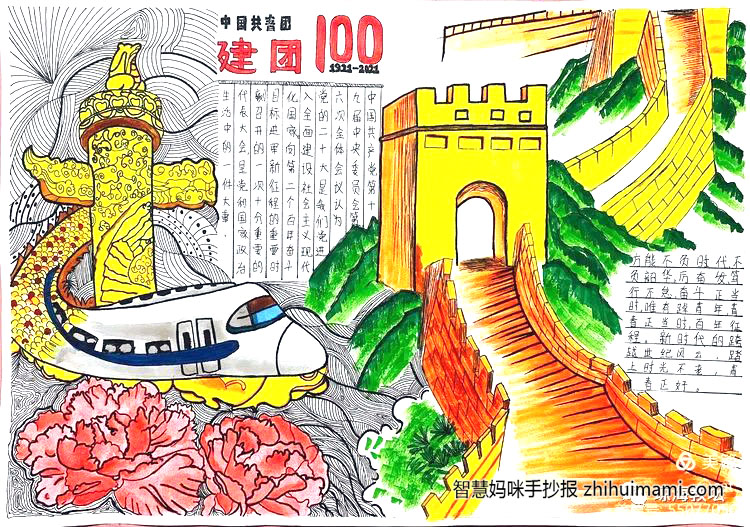 建团百年风华正茂手抄报绘画（10张）-图4