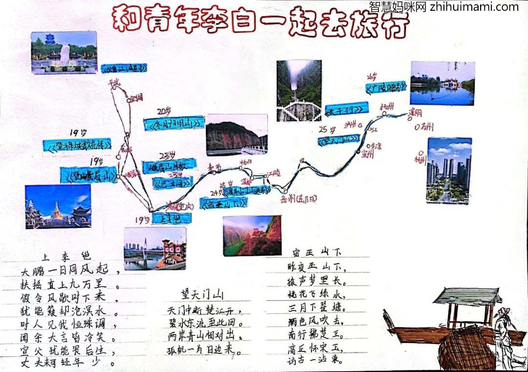 语文学科周--“和李白一起去旅行"主题手抄报优秀作品9张-图6