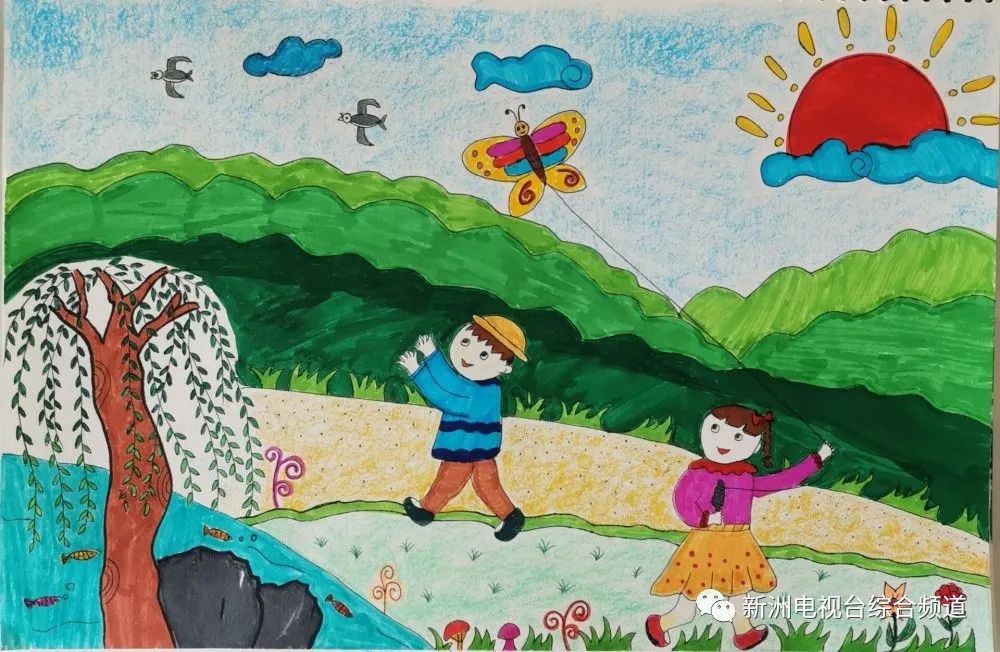 步骤1：春天来了，万物复苏，太阳公公温暖的洒向大地。小燕子从南方飞回来了，小草从土里探出自己的小脑袋，像是在迎接春天的到来，大山披上了碧绿的衣裳。柳树也吐出了嫩绿的新芽，微风吹来，她摆弄着她那细长的发丝。水在欢快地流淌，鱼儿在水中快活地游来游去，孩子们在田野间快乐地放着风筝。