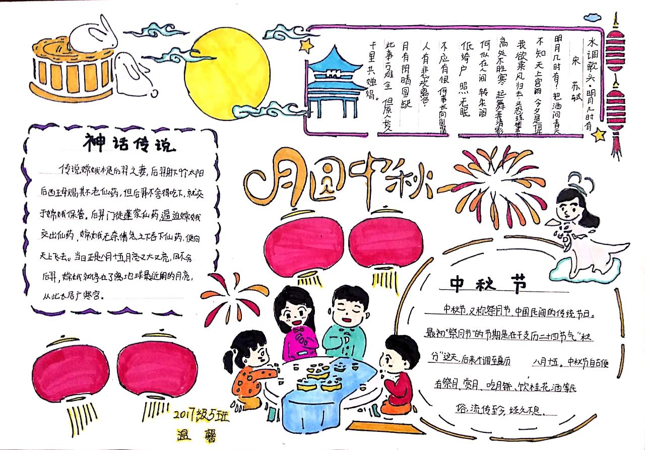 个性中秋节手抄报绘画-图3