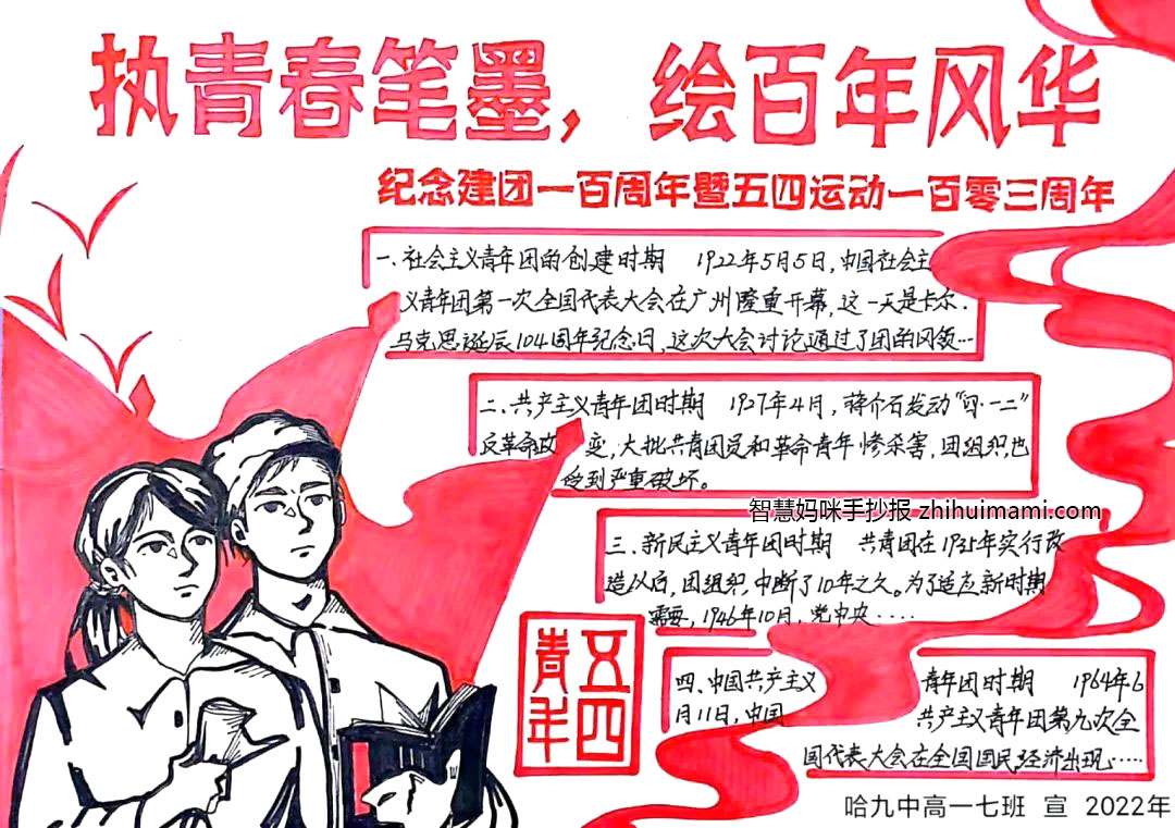 五四青年节和建团百年的手抄报绘画（9张）-图1