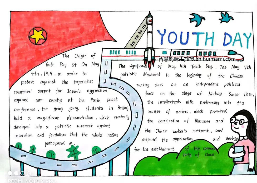 8张简单漂亮的五四青年节英语手抄报-图4