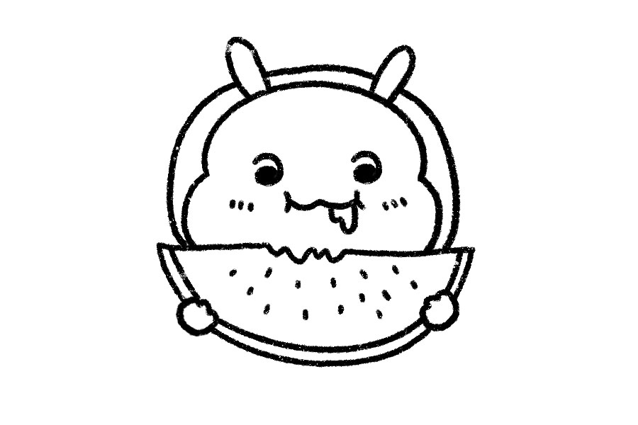 可爱胖兔子吃西瓜简笔画-图2