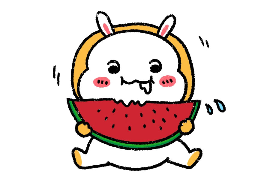 可爱胖兔子吃西瓜简笔画