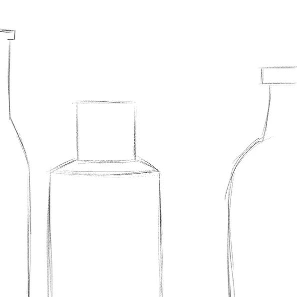 步骤1：该作品我们采用正方形构图。首先我们用铅笔绘制出瓶子的草图，注意花瓶的高低错落。