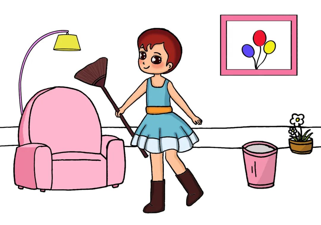 步骤4：将背景的物品上色。