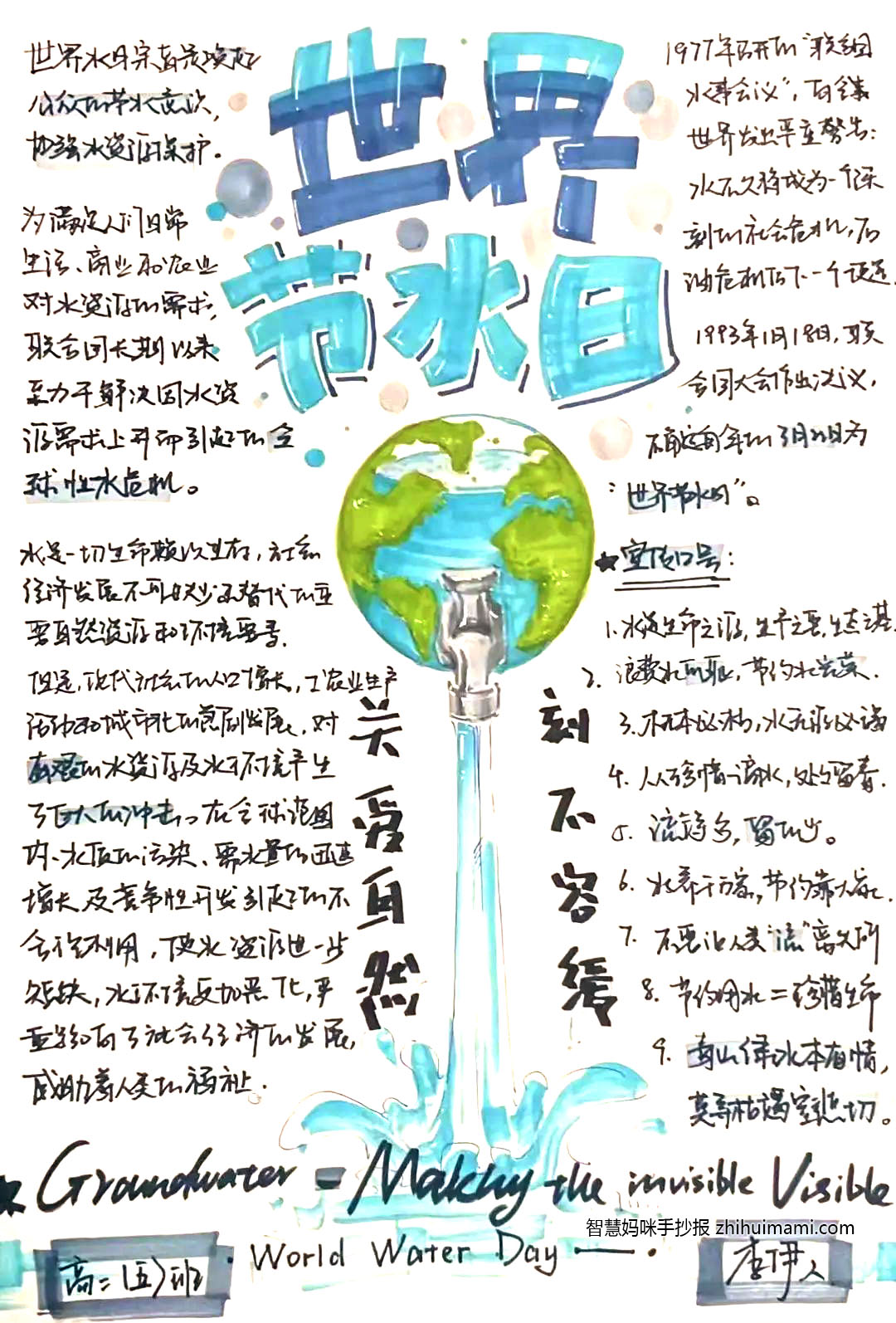 7张世界水日创意手抄报绘画（初一）-图8
