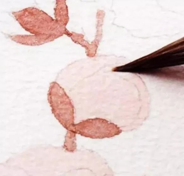 步骤11：多稀释点水，用亮桃红画花蕾部分。