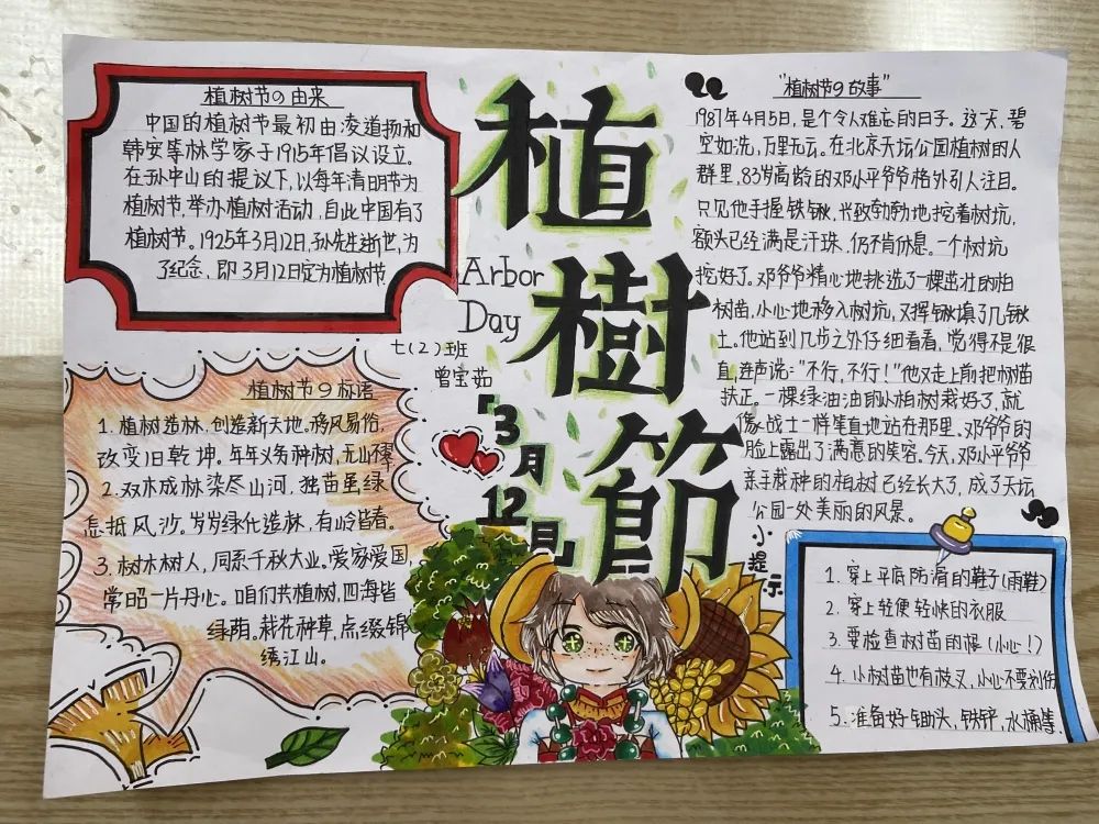 简单漂亮的植树节英语手抄报-图1