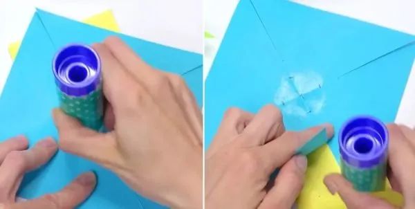 步骤3：用胶棒把四个角粘在中心点处。