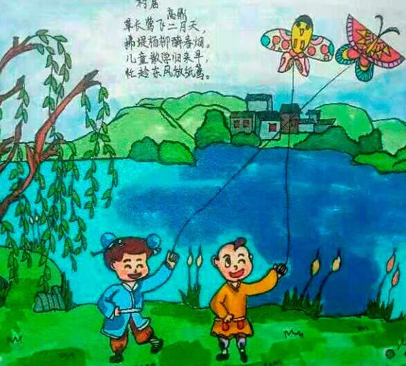 六年级《春居》诗配画图片