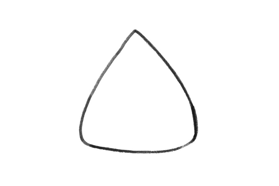 步骤1：先画一个三角形，下面的两个角是圆润的。