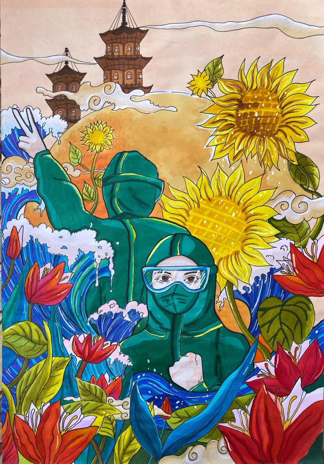 步骤3：《“疫”散花开》只要我们众志成城，抗击疫情， 终有一天，疫会散，花会开！ 待疫情散去，便是刺桐花开之时， 待疫情散去，山河无恙，人间皆可安。 泉州，加油！   