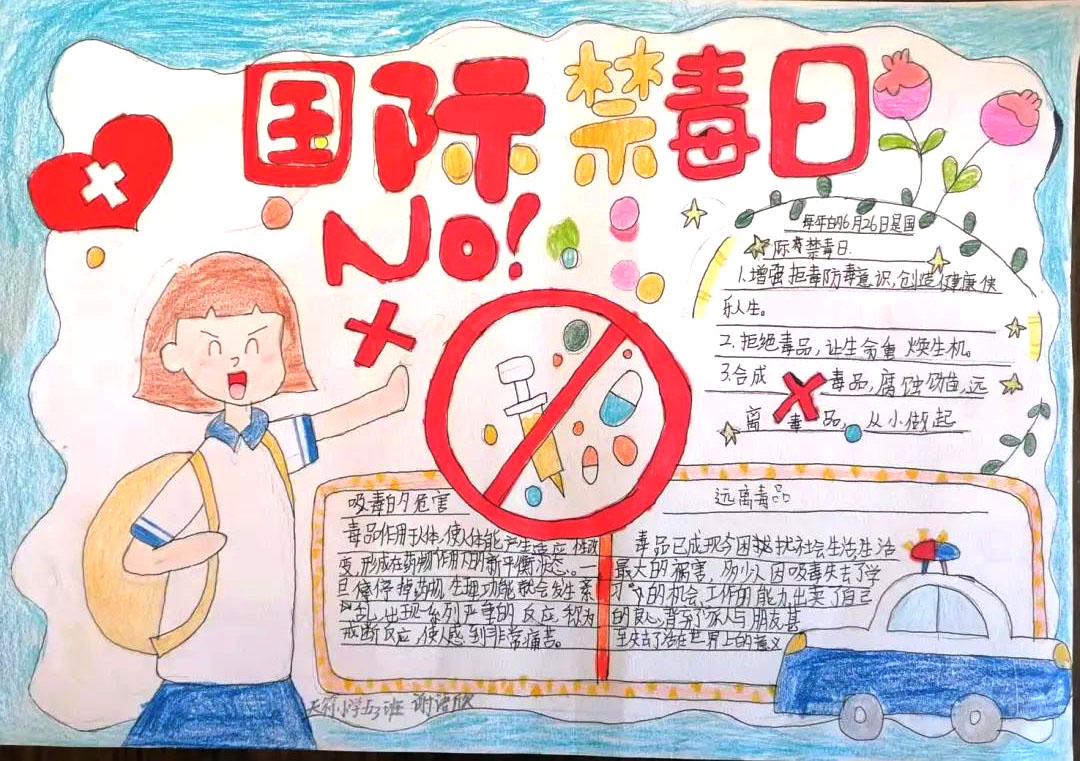 共筑健康无毒绿色青春 5张禁毒教育手抄报图片-图4