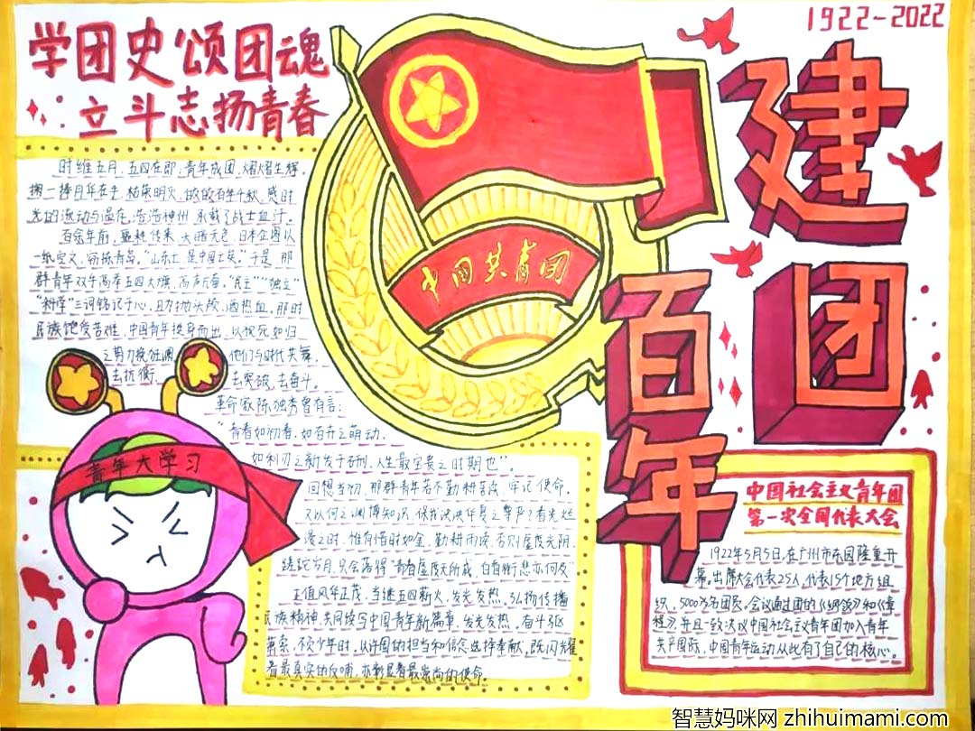“立斗志扬青春”建团100周年手抄报精选作品7张-图7