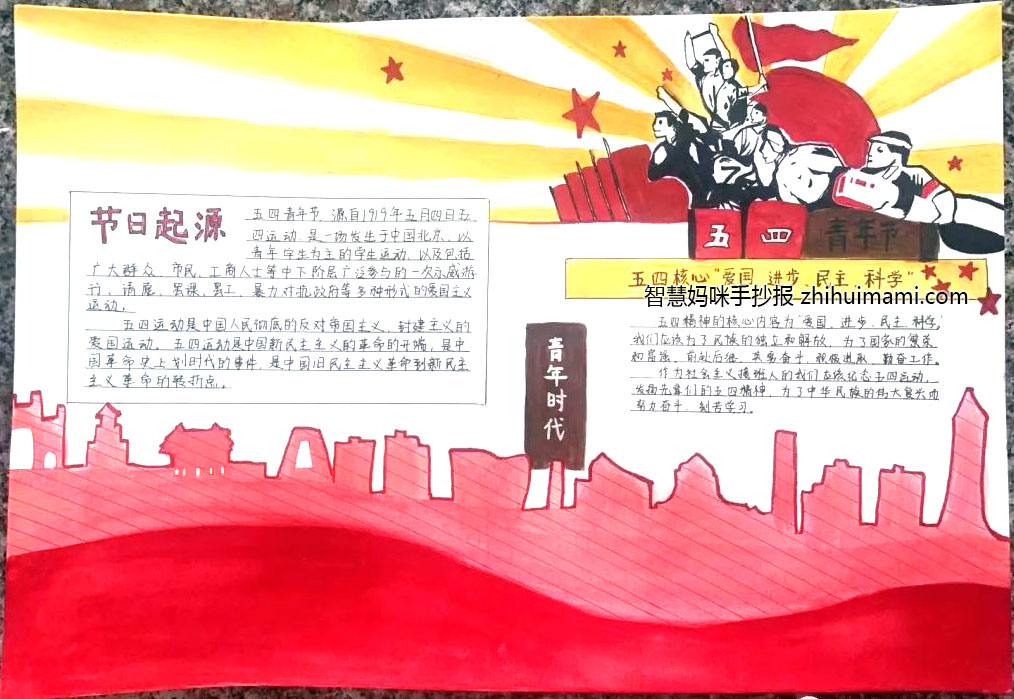 “弘五四之律，绘青春之志”五四手抄报-图2
