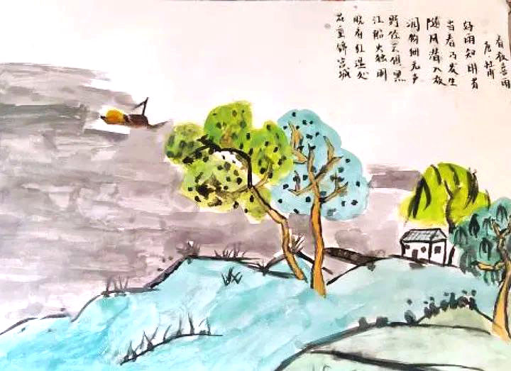 漂亮的古诗《春夜喜雨》诗配画作品