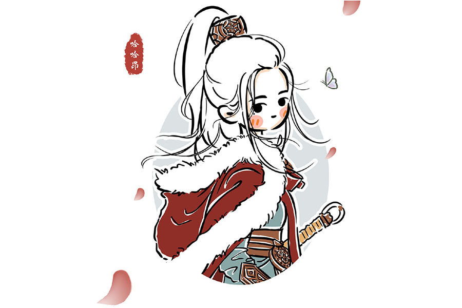 古风也可以很可爱 一组漂亮的古风小女孩简笔画图片-图5