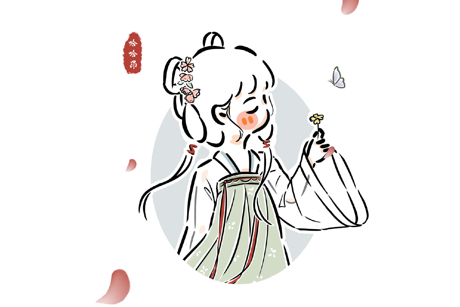 古风也可以很可爱 一组漂亮的古风小女孩简笔画图片-图7