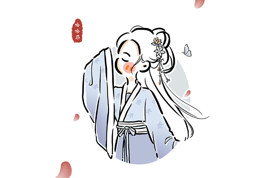 古风也可以很可爱 一组漂亮的古风小女孩简笔画图片-图9