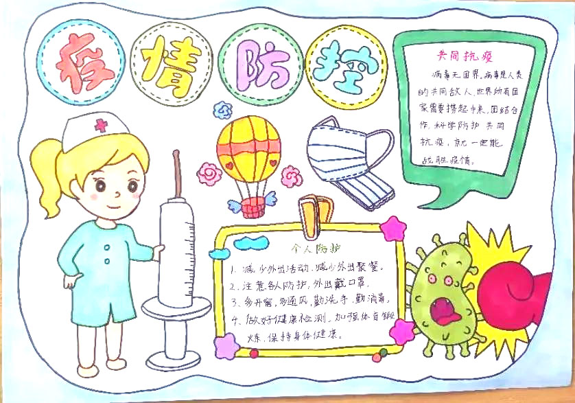 新冠肺炎防控手抄报绘画-图2