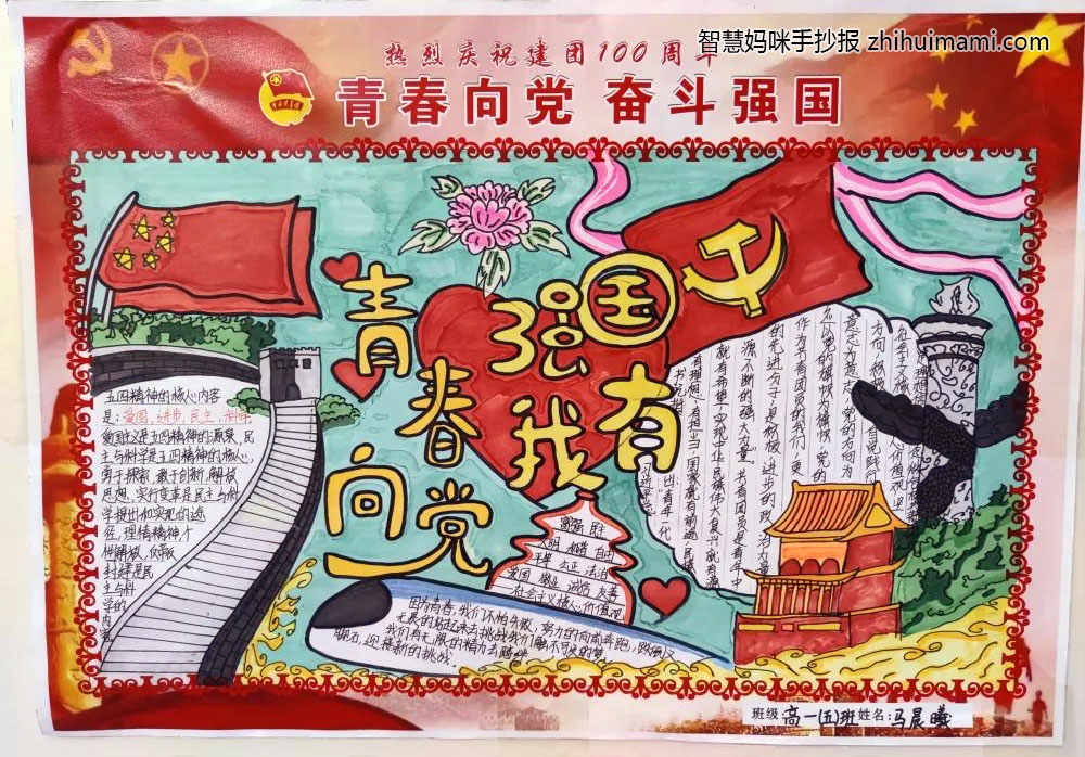 建团100周年“青春百年 奋斗强国”手抄报-图2