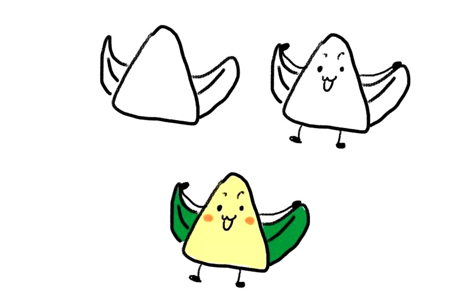 四种粽子的简笔画画法步骤简单可爱-图4