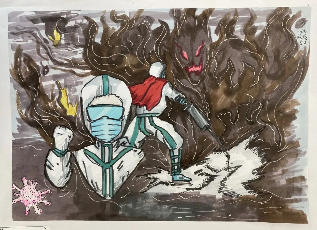 “青春战疫 你我共行”儿童抗疫绘画一等奖-图3