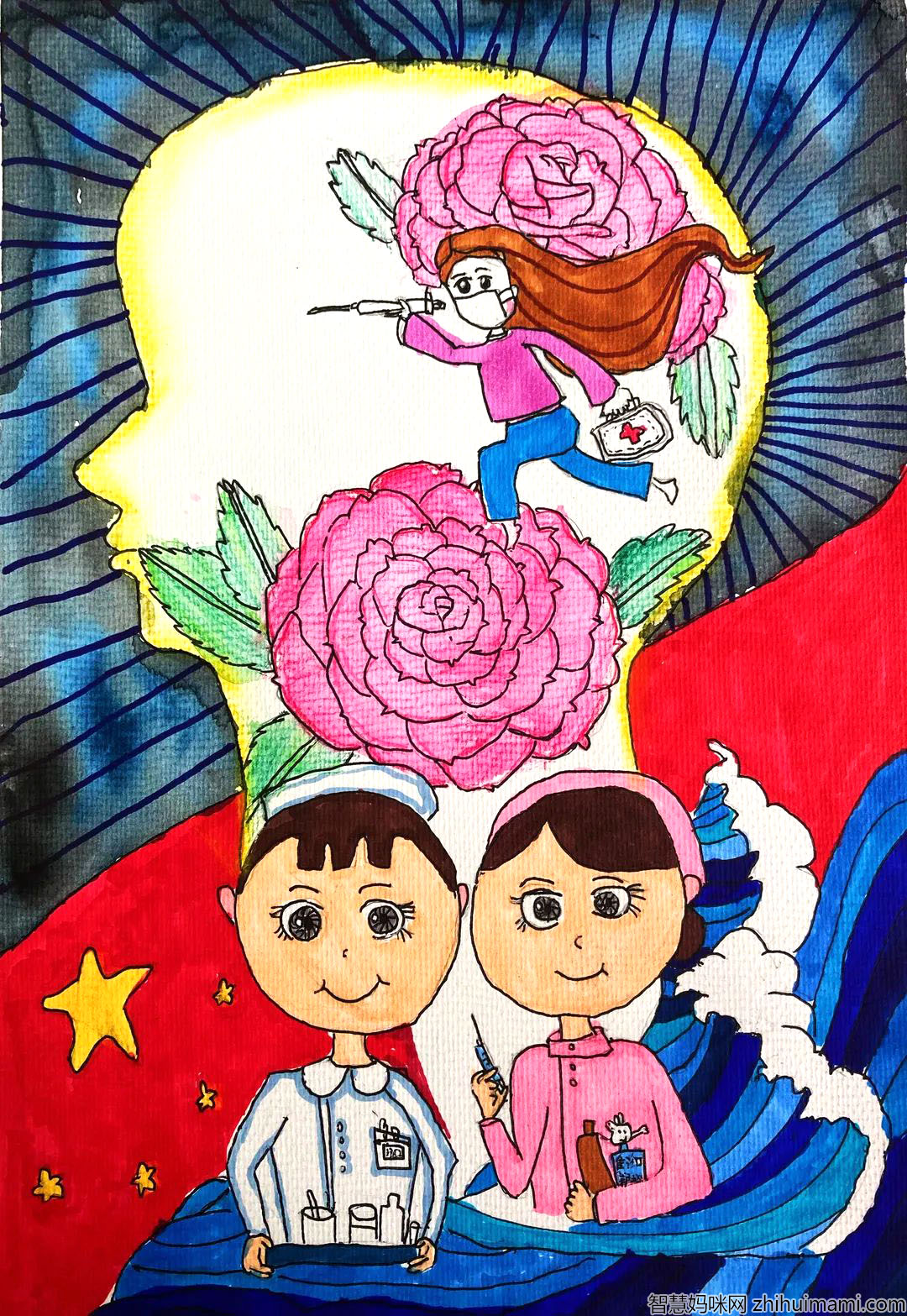 步骤3：绘画主题：乘风破浪的天使妈妈  想对妈妈说的话：在这个特殊的日子里，祝妈妈节日快乐，永远年轻美丽，我爱你。