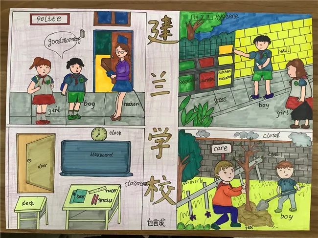 9张漂亮的校园风光主题儿童画-图6