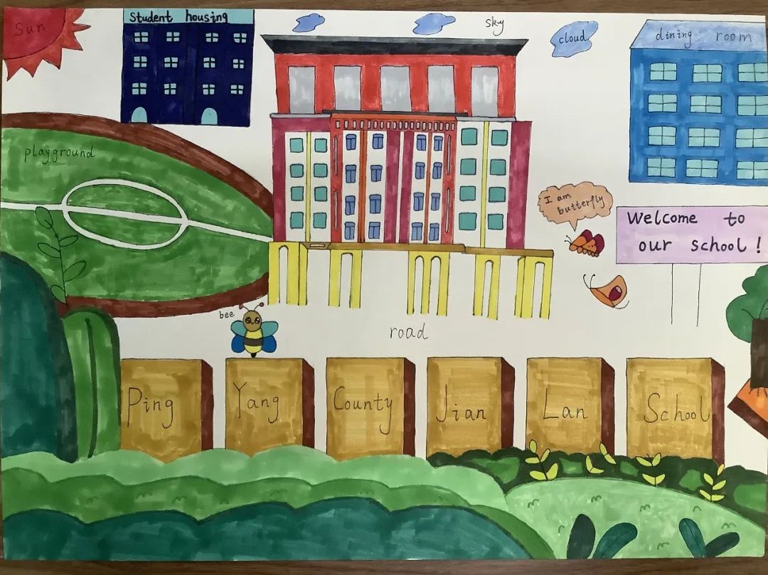 9张漂亮的校园风光主题儿童画-图7