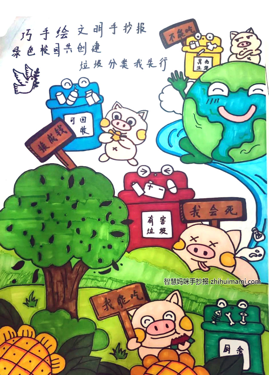 “巧手绘文明 垃圾分类”主题手抄报绘画-图5