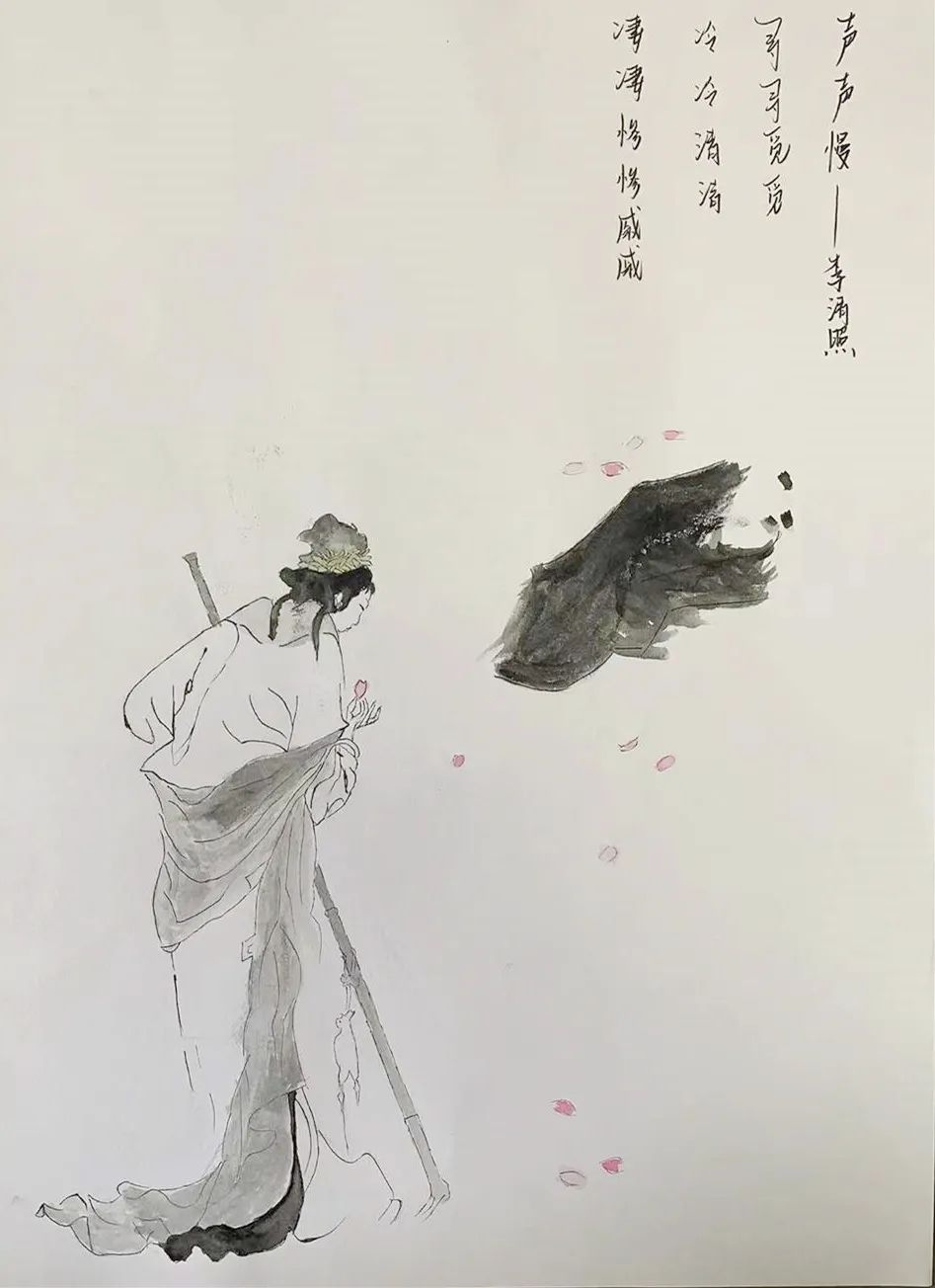 以诗韵入画境 高一年级《声声慢》诗配画作品