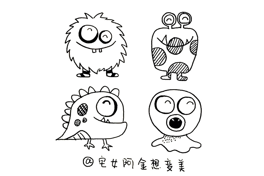 8只大眼睛小怪兽简笔画-图2