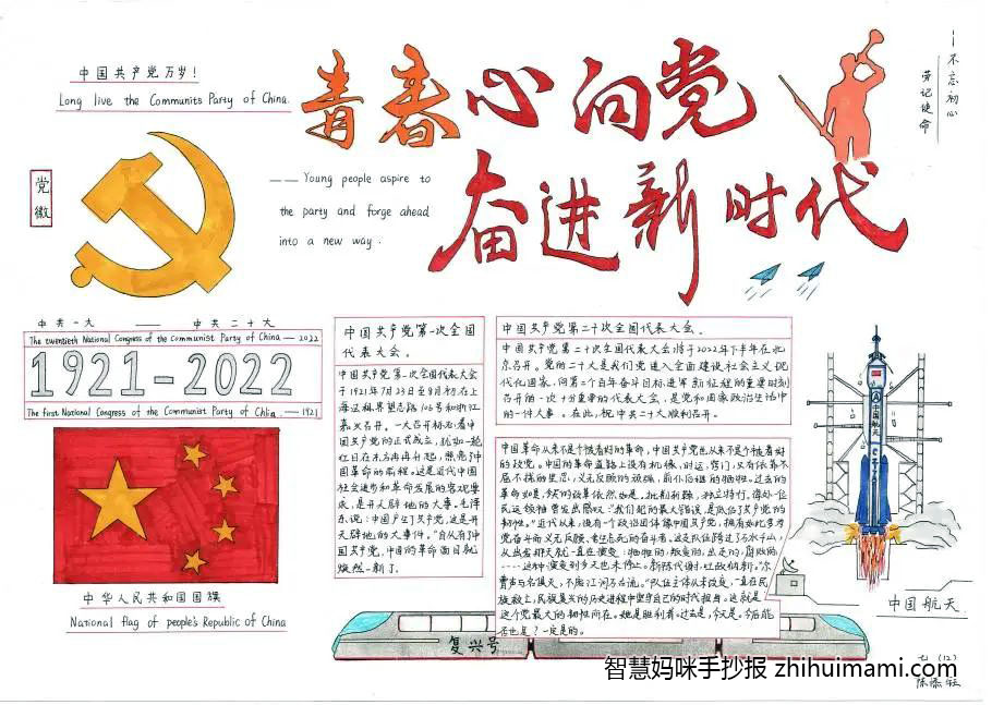 “青春心向党 建功新时代”主题手抄报一等奖（9张）-图2