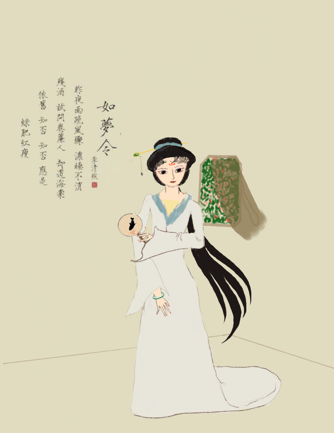 小学生古诗绘画作品《如梦令》