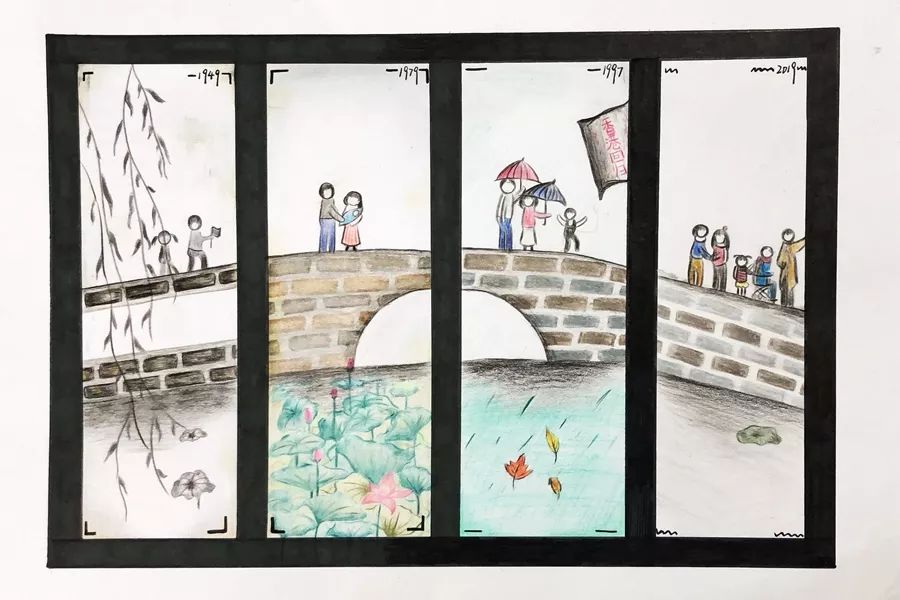 步骤3：5x14=70：这幅画以四张照片为主题，讲述了一个普普通通的小家庭在祖国这七十年间的故事。日子变好了，两口之家变成了三代同堂。小时候常去玩的西湖也变得越来越美。他们是十四亿中国人中最平凡的五个，而正是这么多的平凡，才创造了70年的伟大。我们和祖国一起，砥砺前行。