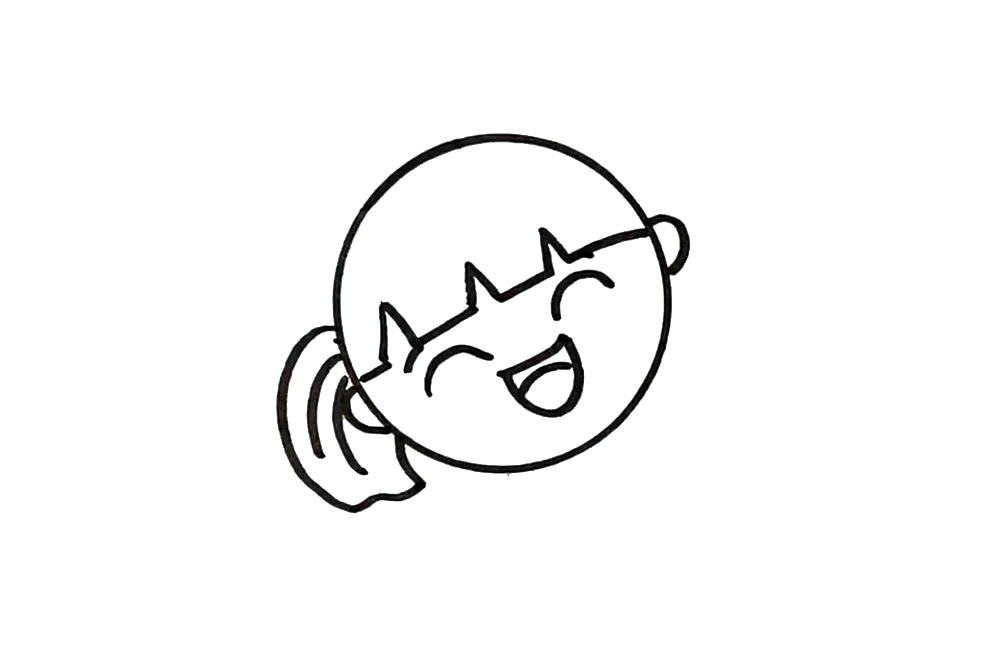 儿童节绘画素材，开心的小女孩简笔画画法步骤-图2