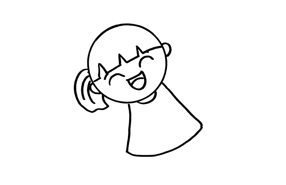 儿童节绘画素材，开心的小女孩简笔画画法步骤-图3